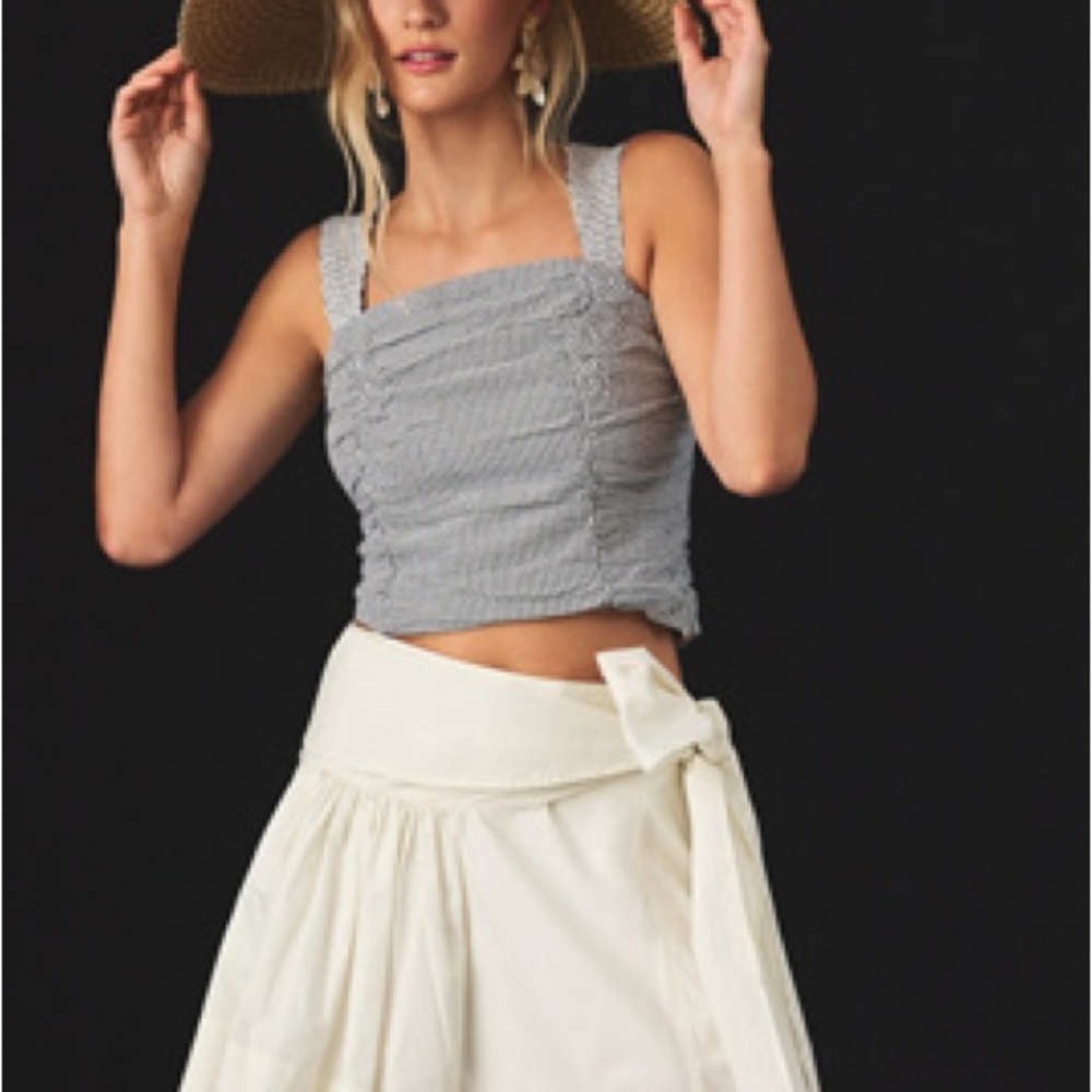 Pilcro Navy/White Striped Square-Neck Cropped Tank